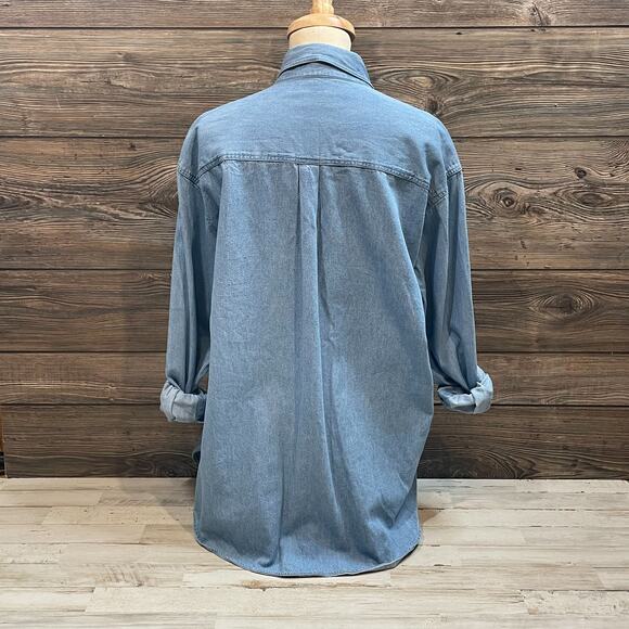 Foxcroft Blue Denim Shirt Button Down Collar Top Long Sleeve SZ 14 C101807 - Picture 4 of 7